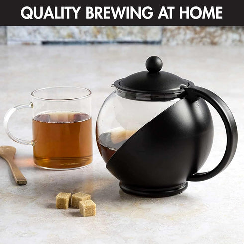Primula Half Moon Teapot with Removable Infuser, Glass Tea Maker with Reusable Fine Mesh Stainless Steel Filter, Dishwasher Safe, 40-Ounce, Black...
