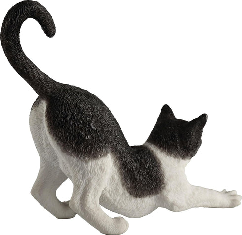 Veronese Design 4 7/8 Inch Black and White Cat Stretching Resin Hand Painted Figurine...