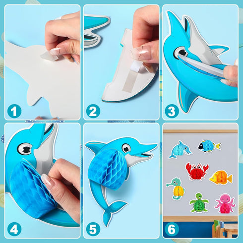 76 Pieces Ocean Themed Party Decorations Under Sea Cutouts with Ocean Sea Animals Honeycomb Centerpiece with Fishing Net for Classroom Bulletin Bo...