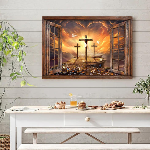Balgardekor Christian Three Crosses Painting Canvas Print Wall Art Home Decor Bedroom Living Room Office Farmhouse (1, Three Crosses, 16 x 24 Inch...