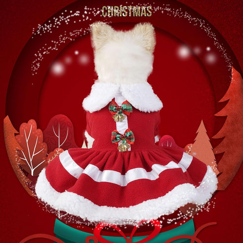 Dog Christmas Dress Costume Pet Santa Claus Clothes Velvet Dresses Puppy Winter Cold Weather Coat Xmas Holiday Outfit Kitty Clothing Red Skirt App...