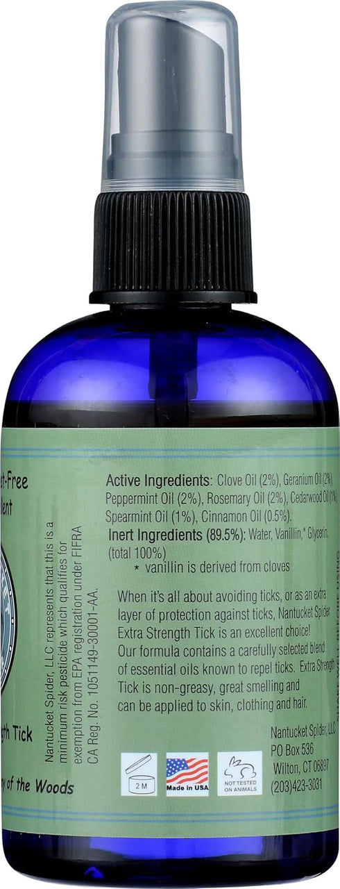 Nantucket Spider Extra Strength Tick Repellent Spray | 4 oz Extra Strength Natural Tick Repellent | Natural Tick Repellent for People | Made in US...