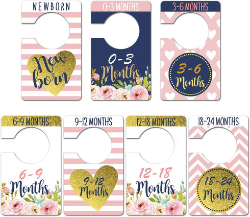 Baby Closet Size Dividers, Pink Floral Baby Closet Organizer for Girl, Newborn Wardrobe Divider Hangers to Arrange Clothes with Separator by Size ...
