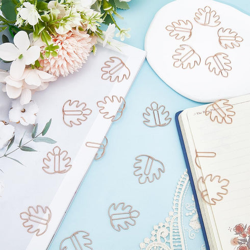 CRASPIRE 80Pcs Leaf Paper Clips Tortoiseshell Leaf Binder Paperclips Clamps Bookmark Clips Rose Gold Planner Dispenser with Box for Office Supplie...