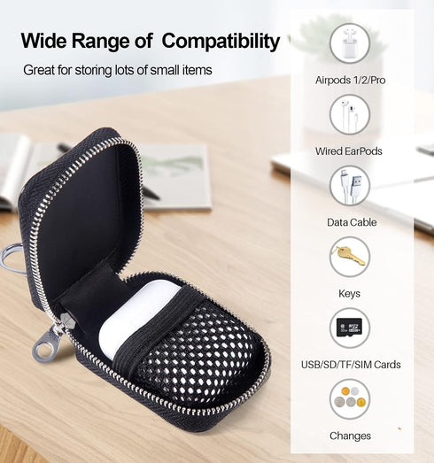 MRPLUM Earbud Carrying Case Small PU Leather Hard Portable Earphone Case Protective Storage Pouch Bag with Mesh Pocket & Keychain for Wireless Hea...