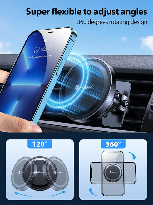 VICSEED for MagSafe Car Mount?Upgraded Strongest Magnet Power? Magnetic Phone Holder for Car Vent 360 Adjustable Magnetic Car Phone Holder Mount f...