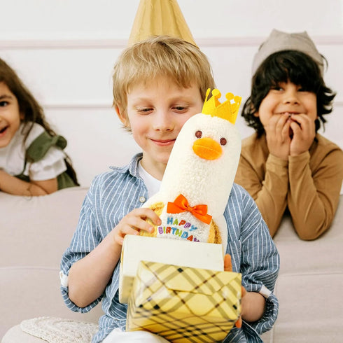 PEACH CAT Banana Duck Plush Pillow with Birthday Party Crown Banana Duck Stuffed Animal for Birthday Gift for Kids Yellow 12"...