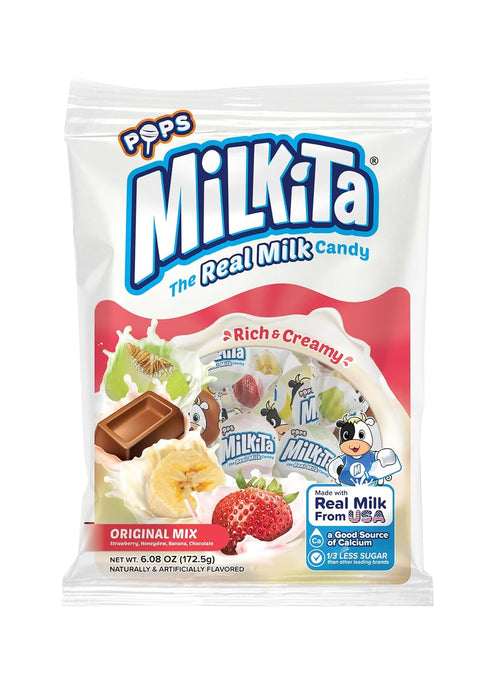 Milkita Creamy Shake Lollipop Bag, Gluten Free Chewy Candies with Calcium & Real Milk, Low-Sugar, Assorted Flavors (Strawberry, Chocolate, Honeyde...