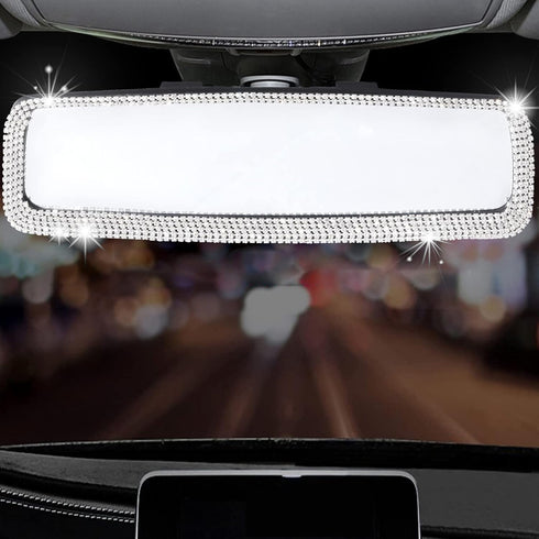 LivTee Bling Car Rearview Mirror, Decorations Rear View Mirror with HD Glass, Interior Accessories for Women and Teens - White...