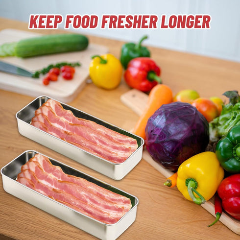 2 Pack Bacon Keeper Container, Cheese Container for Fridge,Lunch Meat Container for Refrigerator, Stainless Steel Deli Containers,Fridge Organizer...