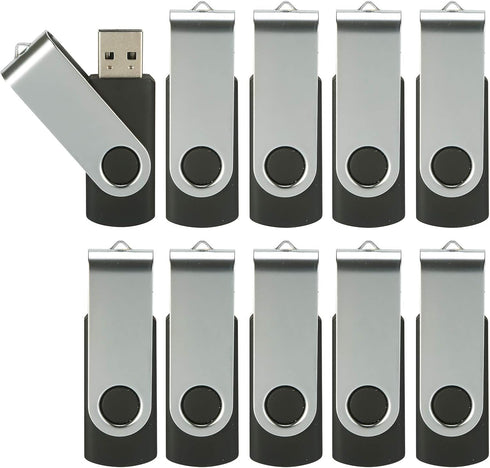 4GB Flash Drive 10 Pack, USB 2.0 Thumb Drives Bulk Swivel Memory Stick for Data Storage, Black...
