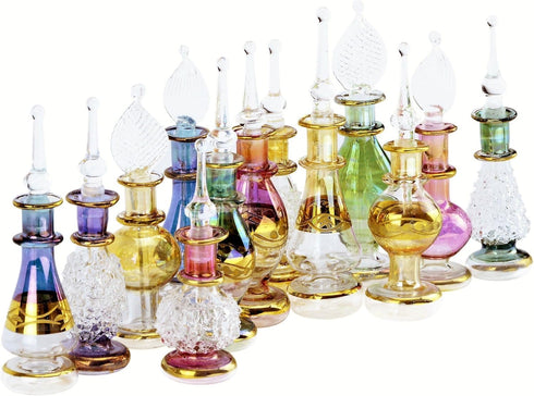 NileCart Egyptian Perfume Bottles 6 Pack Size 2” Hand Blown With Handmade Golden Egyptian Decoration For Perfumes Oil & Essential Oils....
