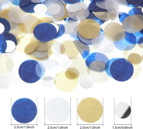 TecUnite Round Tissue Paper Table Confetti Dots for Wedding Birthday Party Decoration, 1.76 oz(Blue Gold Silver Confetti,2.5 cm)...