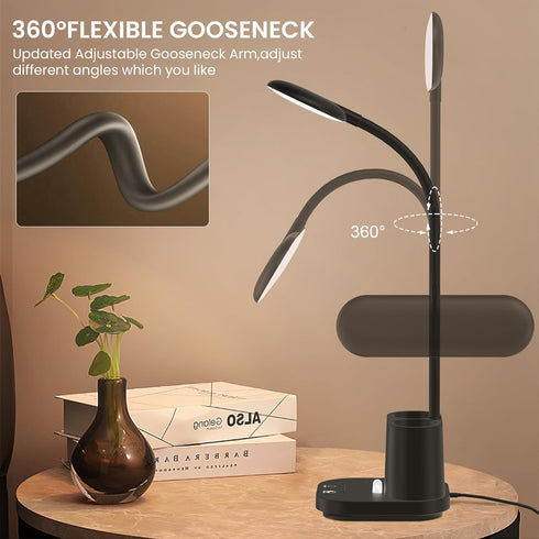 DEEPLITE LED Desk lamp with USB Adapter Charging, Eye-Caring Study Lamp for Dorm Home Office, 3 Colors Dimming Brightness Touch Control Table Lamp...