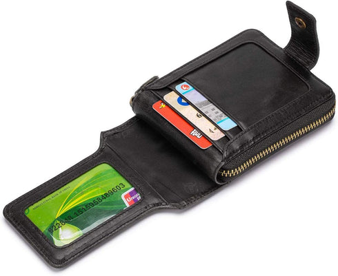 BAIGIO Genuine Leather Wallets for Men Multi Card Purse with Zipper Wallet Men RFID Blocking Coin Pocket (Black)...