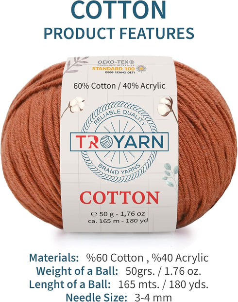 Cotton 60% Cotton 40% Acrylic Yarn, Soft, Fine/Sport (2) for Crochet and Knitting 1.76 Oz (50g) / 180 Yds (165m) (10317 - Yellow)......