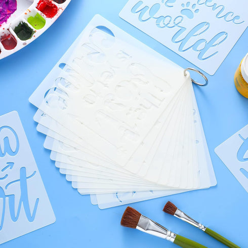 16 Pieces Inspirational Word Stencil Kit Motivational Stencils Inspirational Word Reusable Polyester Film Template Stencils with Open Ring for Pai...