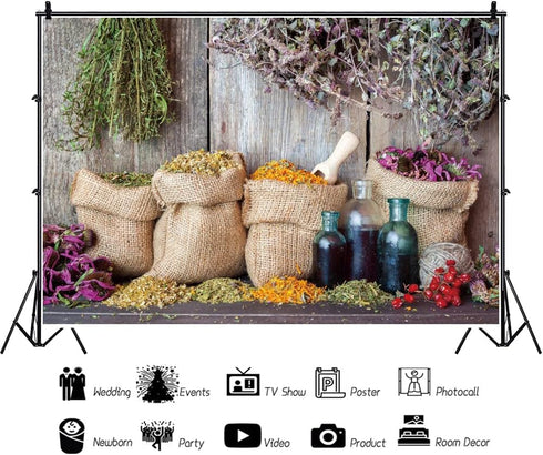 YongFoto 6x4ft Condiment Spice Backdrop Dried Herbs Flower Seasoning Food Cooking Material Wood Board Photography Background Cuisine Themed Party ...