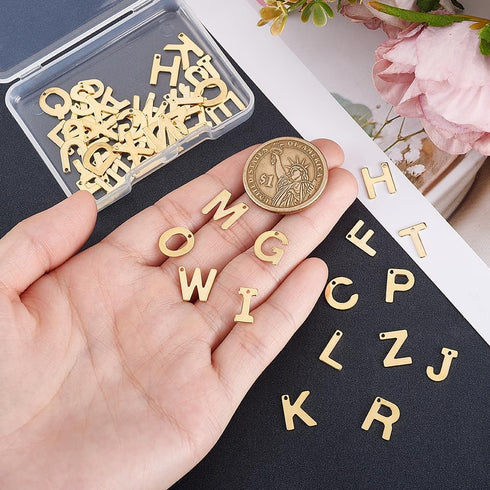PH PandaHall 52pcs Letter Charms, A-Z Pendent Stainless Steel Letter Pendants Initial Charm Golden Alphabet Charms for Best Friend Couple Bracelet...