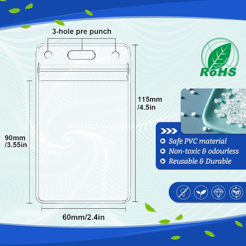 10 Pcs Clear Plastic Heavy Duty Vertical Name Badge ID Card Holders with Waterproof Resealable Zip, Plastic Name Tag Holder...