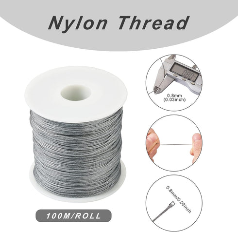 Cheriswelry 100M 0.8mm Nylon Beading Cord Gray Chinese Knotting Rattail Macrame Thread String Roll for Jewelry Making Kumihimo Wrapping Supplies D...