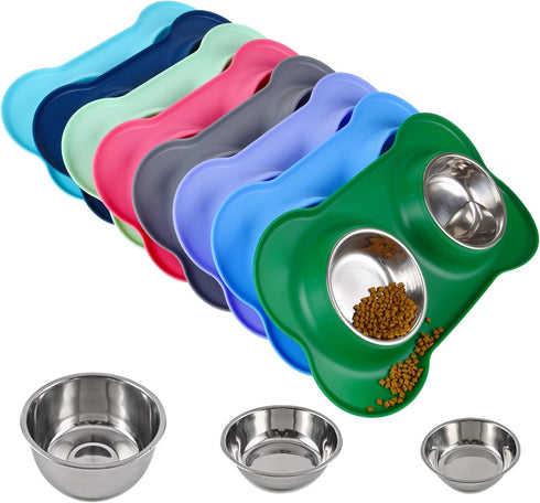 Dog Bowls 2 Stainless Steel Bowl for Pet Water and Food Feeder with Non Spill Skid Resistant Silicone Mat for Pets Puppy Small Medium Cats Dogs...