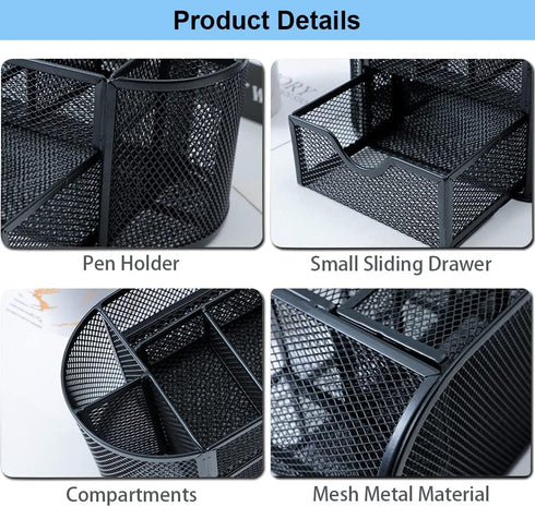 AUSTARK Desk Organizer Stationery Storage, Pencil Holder for Desk, Wire Mesh Office Supplies Desk Accessories & Workspace Organizers with 9 Compar...