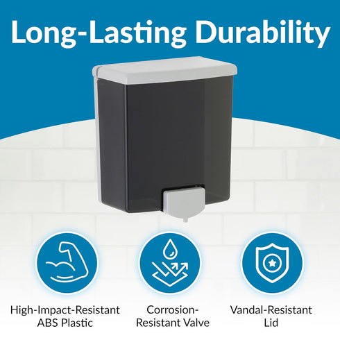 Bobrick Surface-Mounted Soap Dispenser - Manual Wall-Mounted 40 fl oz Capacity Top Fill, ADA Compliant, Vandal-Resistant, Visible Soap Level, All-...