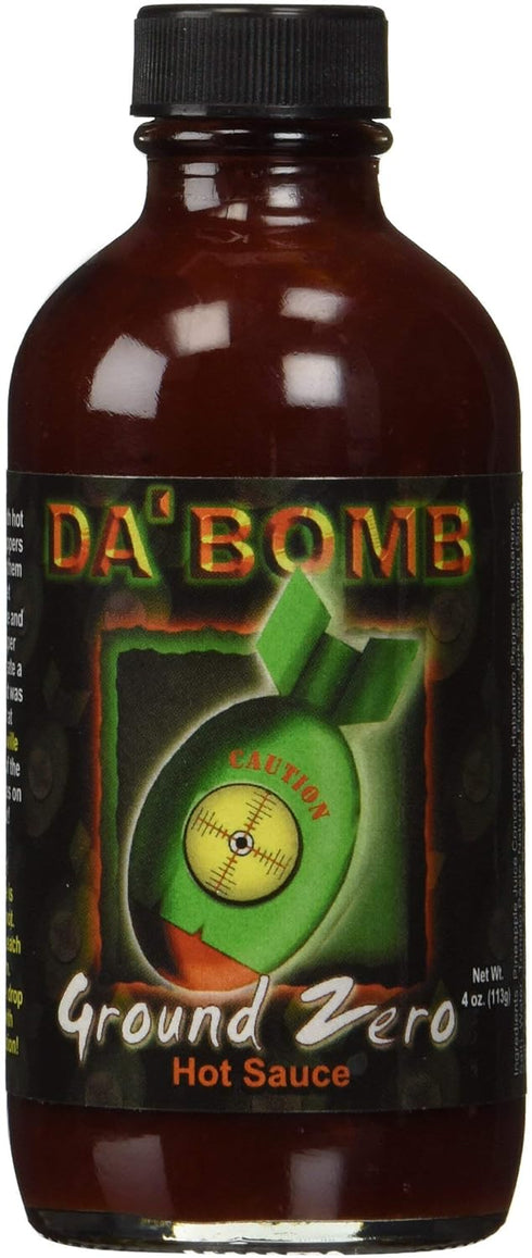 Da Bomb - Ground Zero - Original Hot Sauce - 321,900 Scovilles - 4oz Bottle - Made in USA with Habanero Peppers- Non-GMO, Gluten Free, Sugar Free,...