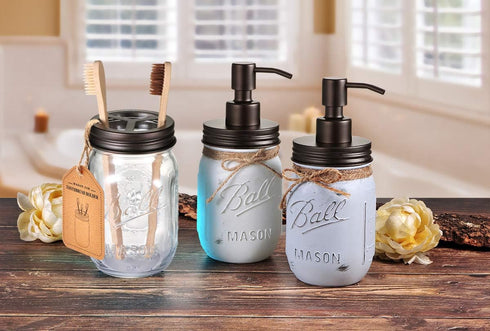 Mason Jar Toothbrush Holder – Bronze – with Genuine Glass 16 Ounce Mason Jar for Regular Mouth Mason Jar ? Premium Rust-Proof 304 Stainless Steel ...