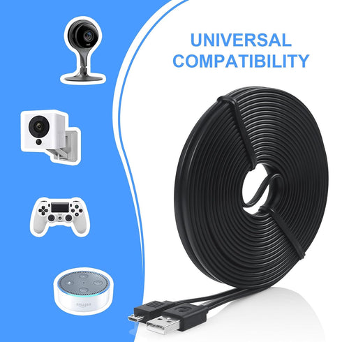 Long Micro USB Cable 25ft - USB to Micro USB Black Cable for PS4 Controller and Security Camera 2pack...