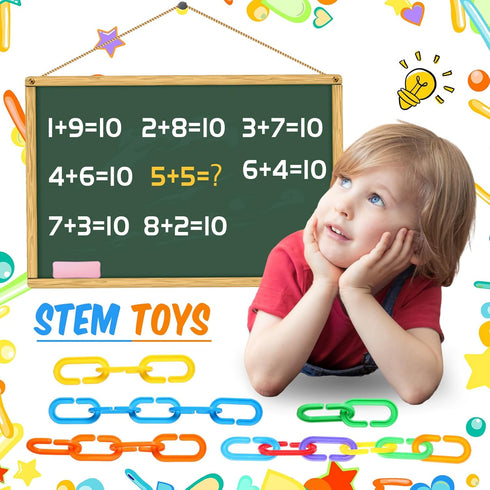160 Pieces Large 2.3 Inch Chain Links with Storage Box for Math Manipulatives, Rainbow Plastic C Clips Hooks Chain Links, DIY Sensory Educational ...