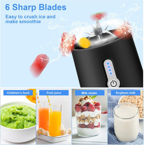 Portable Personal Blender, 15.2Oz USB Rechargeable Portable Blender with 6 Blades, BPA-Free Portable Blender for Shakes and Smoothies, Travel Blen...