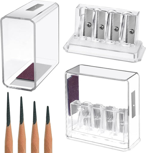 2 Pieces Carpenter Long Point Manual Pencil Sharpener with Plastic Lid 4 Holes Handheld Sharpener for Sketching, Charcoal, Colored Pencils (Transp...
