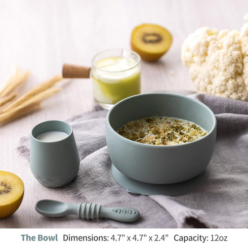 Baby Bowl and Spoon Set with Suction and Lid, Silicone Baby Food Bowl, First Stage Baby Feeding Set, Self Feeding Essentials for 6+ Months (Forest...