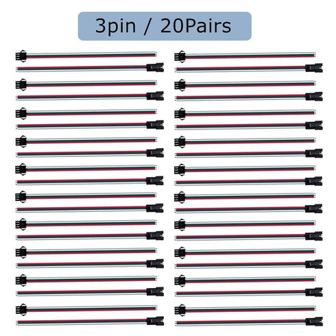 20 Pairs JST SM 3 PIN Wire Connectors for WS2812B WS2811 WS2812 WS2814 SK6812 FOCB CCT LED Strip Female Male 15cm 20awg Wire...