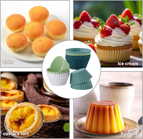 Silicone Baking Cups Round 12 Pack 2.75 inches Cups, Reusable Cupcake Muffin Liners BPA Free, Non-stick Cake Cup Mold Set 4 Colors by Mikim...