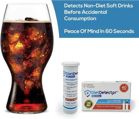 Detects Non Diet Soft Drinks Before Accidental Consumption - A Must Have for Diabetics and The Health Conscious - 40 Strips Per Box...