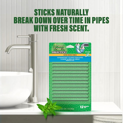 Green Gobbler Drain Cleaner & Deodorizer FRESH SCENT Sticks for Toilet Tanks, Sinks, Bathtub Drains, Washing Machine Drains and Garbage Disposals ...