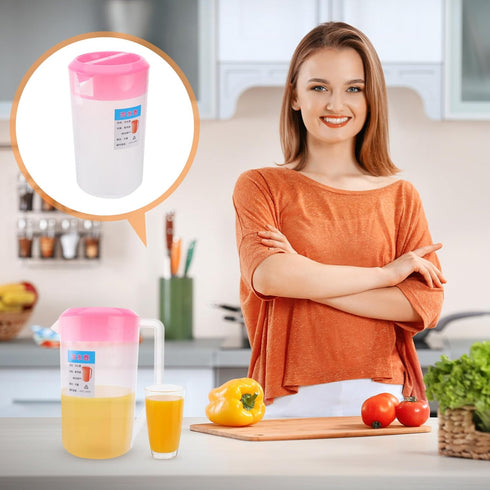 Large Plastic Pitcher With Lid Juice Pot Kettle with Scale Spill Proof Pitchers Cold Water Jug for Ice Tea Juice Drink Beer Coffee Lemonade(2400ml...