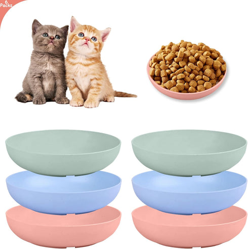 6-Pieces Whisker Fatigue Cat Bowl - 5.5 Inch Shallow Cat Food Dish Wide Cat Wet Feeding Bowls, PET Plate for Kittens and Short Legged Cat, Wheat S...