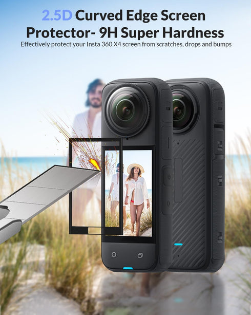 JZW-Shop Silicone Desktop Mount with Screen Protector for Insta 360 X4, Non-Slip Insta 360 X4 Stand Base, Tempered Glass Screen Protector for Inst...