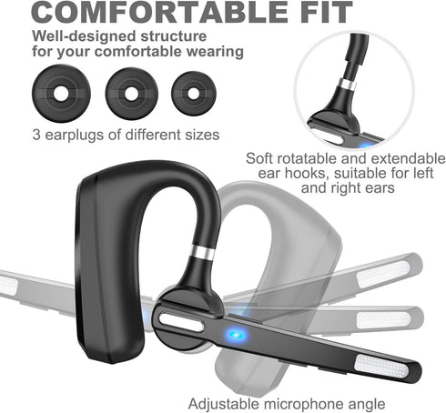 Bluetooth Headset V5.0, Wireless Bluetooth Earpiece 24Hrs HD Calling,CVC8.0 Dual Mic Noise Cancelling, Hands-Free Bluetooth Earphone for Driving/B...