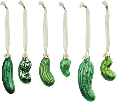 DEMDACO Pickle Festive Green 4 x 2 Glass Christmas Decorative Hanging Ornaments Game...