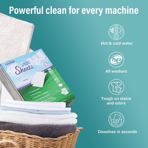 Laundry Detergent Sheets, Zinshine Plant-Based Eco Friendly Laundry Sheets, Hypoallergenic Washing Sheets - Lavender Scent - for Travel, Apartment...