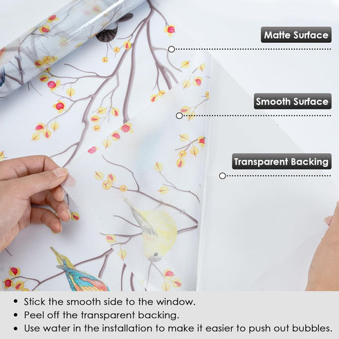 DKTIE Window Privacy Cling Film with Installation Tools, Stained Glass Opaque Non-Adhesive Frosted Bird Coverings Removable for Bathroom Shower Do...
