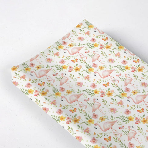 Flamingos Butterflies Flowers Changing Pad Cover, Flowers Floral Birds Prints Baby Nursery Diaper Changing Table Pad Cover, Unisex Flamingos Patte...