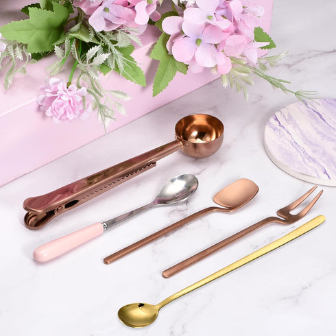 uxcell Stainless Steel Coffee Spoon with Ceramic Handle 5.7 Inch Small Dessert Spoons Tea Spoon for Cake Sugar Coffee, Black...