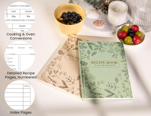 Blank Recipe Book with Waterproof Hardcover, Recipe Book to Write in Your Own Recipes, 70+ Empty Family Recipe Book, Recipe Notebook, Green...
