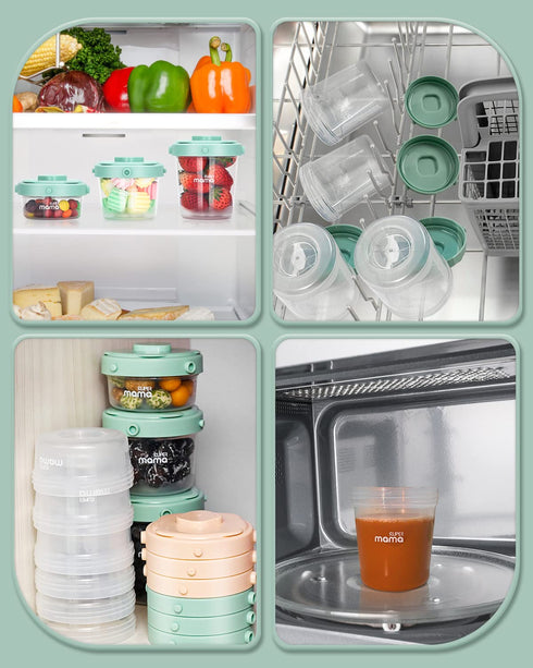 SUPERMAMA Plastic Baby Food Containers 12 Set(2/4/7oz),Stackable Baby Food Storage Containers with Lids, Baby Food Snack Jars,Freezer Safe,Easy to...
